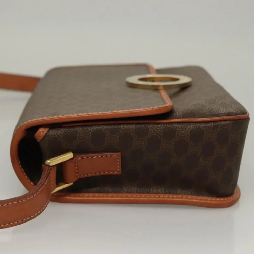 Authentic CELINE Macadam Canvas Shoulder Bag PVC Leather Brown Gold - Picture 11 of 16